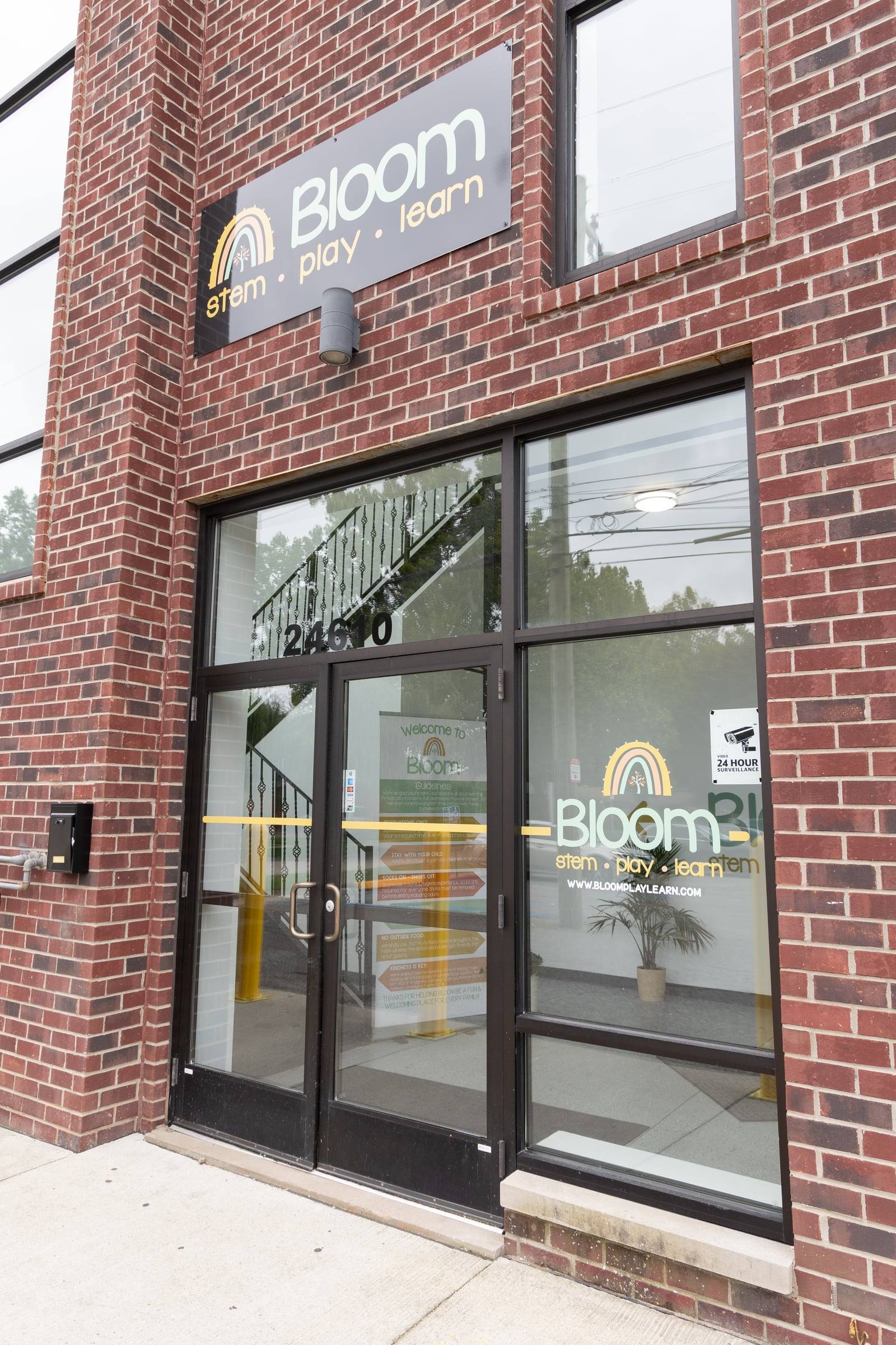 Bloom's storefront on Ford Road, with the logo above the door